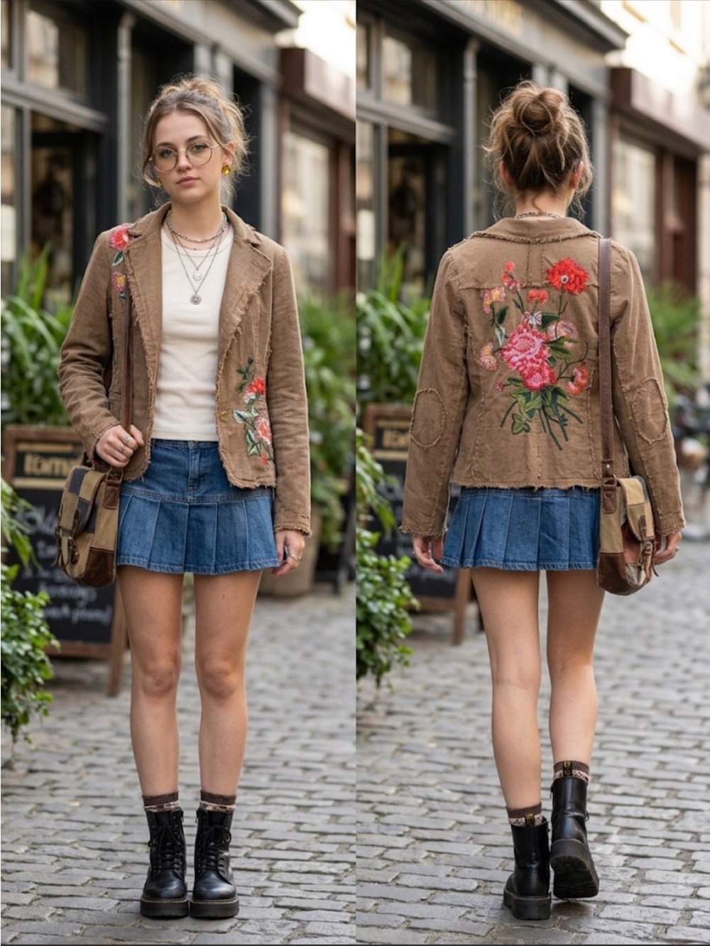 DB Sport Women's Brown Corduroy Embroidered Blazer As IS